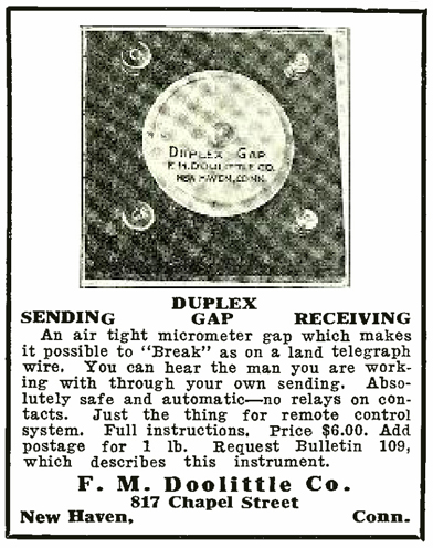 Doolittle Duplex Gap advertisement in the April 1921 issue of Radio News magazine
