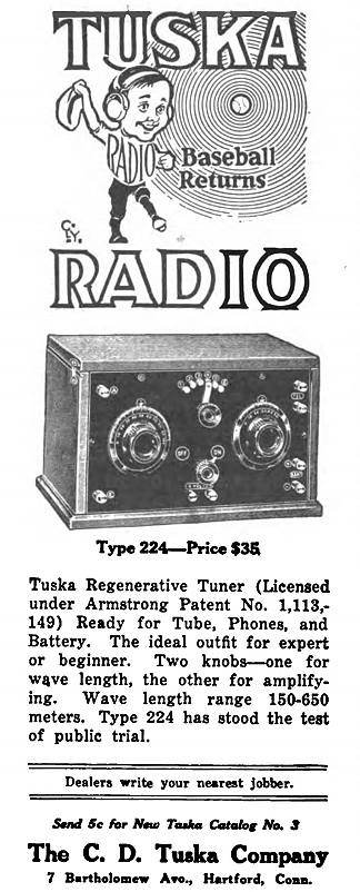 Tuska advertisement in September 1922 issue of Radio Broadcast magazine