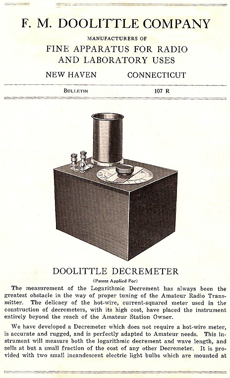 brochure for F.M. Doolittle Company Decremeter (Bulletin 107R)