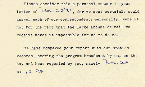 WDRC 1931 verification letter  