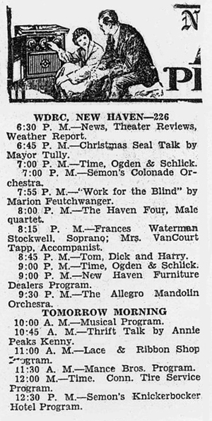 WDRC program schedule - November 6, 1928 