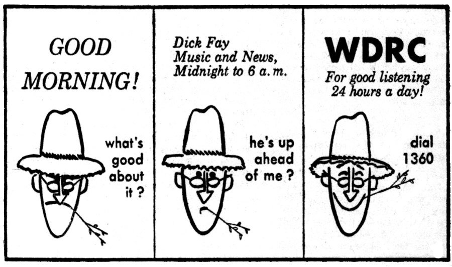 WDRC advertisement for Dick Fay's all-night show - July 16, 1958.