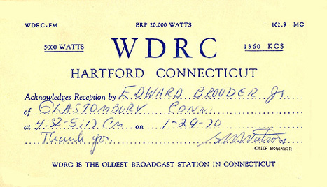 1970 WDRC QSL card
