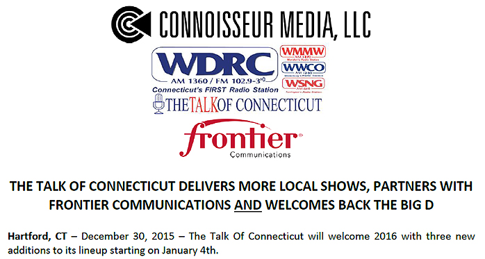 Connoisseur press release on WDRC changes effective January 4, 2016