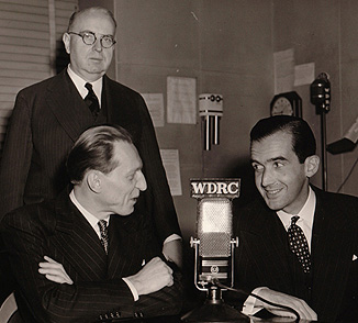 WDRC's Ray Barrett with CBS Commentator Edward R. Murrow and WDRC founder Franklin M. Doolittle