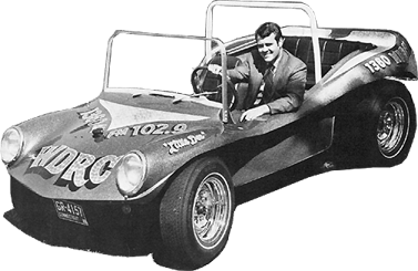 Al Gates behind the wheel of the WDRC dune buggy