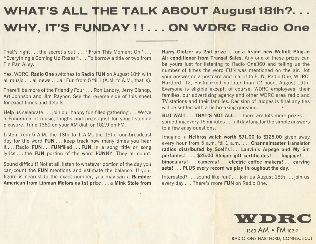 WDRC promotional brochure from August 1960