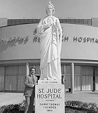 Danny Thomas in front of St. Jude Children's Hospital