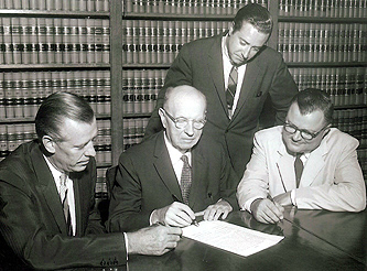 August 3, 1959 - (l-r:) Richard D. Buckley, Franklin M. Doolittle, John B. Jaeger and Victor E. Forker [standing] at transfer of WDRC