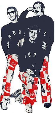 October 1971 - (l-r) WDRC's Jack Miller, Bob Craig and Jim  Harrington pose in their infamous Coke pants