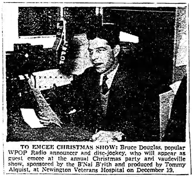 photo of WPOP's Bruce Douglas in the Hartford Courant - December 16, 1956