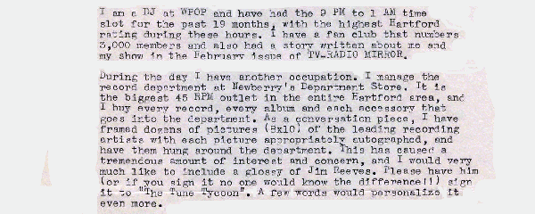 March 25, 1961 - letter from WPOP's Ray Somers 