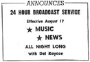 August 2, 1959 - 24 hour broadcast service