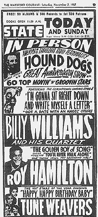 newspaper ad for November 2, 1957 show at the State Theater in Hartford