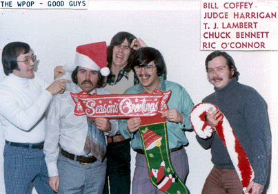 December 1972:  WPOP's Bill Coffey, Judge Harrigan, T.J. Lambert, Chuck Bennett and Ric O'Connor